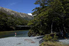 Dallas Hewett going for a dip in an inlet near the Mavora Lakes, Southland, New Zealand.