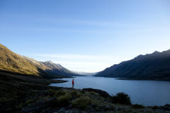Dallas Hewett at the North Mavora Lake looking south, Southland, New Zealand.