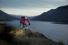 Dallas Hewett at the North Mavora Lake looking south, Southland, New Zealand.
