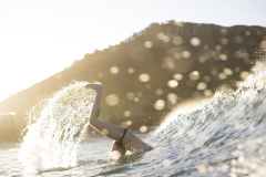 Kristin Crook soaks in the early summer sunshine during a swim at Main Beach, Mount Maunganui, Bay of Plenty, New Zealand.