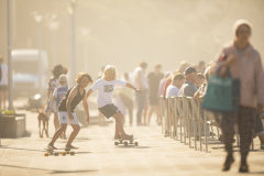 Skaters Keo Morrison and Jack Higgins (both 9) on the St Clair esplanade on a hot autumn day at St Clair, Dunedin, New Zealand.Credit: www.boxoflight.com/Derek Morrison