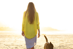 A woman wears a cardigan from the summer campaign for Hello Friday, Dunedin, New Zealand.